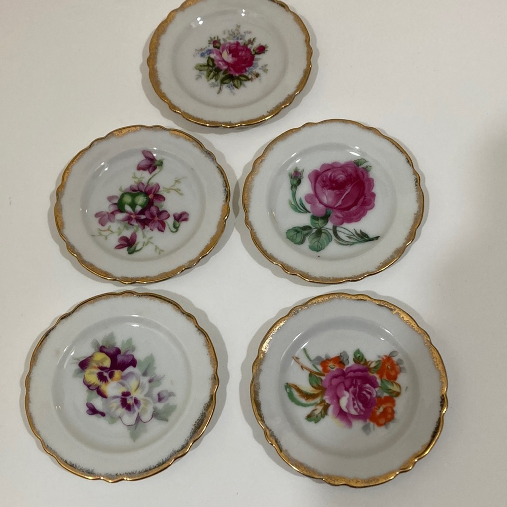 Vintage Chase Hand Decorated Tea Bag Holders Japan Set of Five Floral